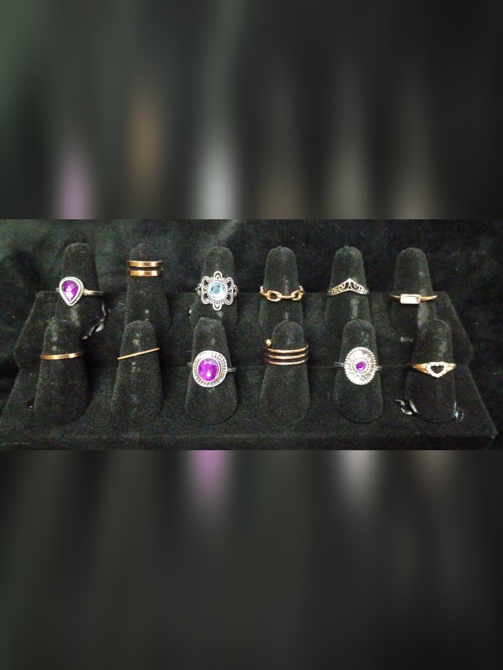 Assorted Women's Gold and Purple Gemstone Rings - Fashion Stackable Set